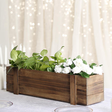 Smoked Brown Rustic Natural Wood Planter Box Set With Removable Plastic Liners 24"x6"
