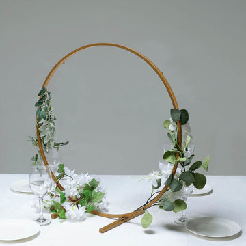 Gold Round Arch Wedding Centerpiece, Metal Hoop Wreath Tabletop Decor 24"
