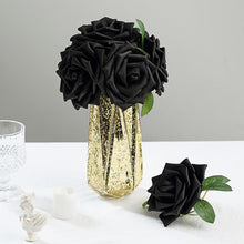 5 Inch Black Foam Flowers with Flexible Stem and Leaves 24 Roses