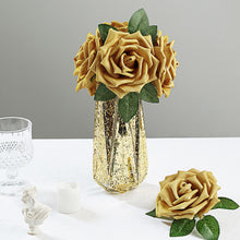 5 Inch Gold Artificial Foam Flowers with Flexible Stem and Leaves 24 Roses