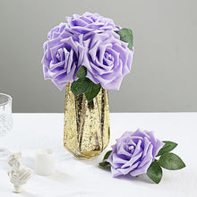 Lavender Artificial Foam Flowers 5 Inch with Flexible Stem and Leaves 24 Roses