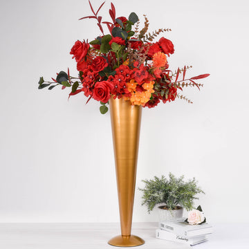 28" Tall Brushed Gold Metal Trumpet Flower Vase Wedding Centerpiece