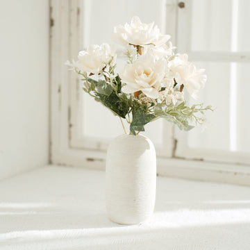 3 Bushes Cream Artificial Silk Peony Flower Bouquet Arrangement 11"