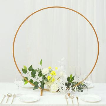 32" Gold Metal Round Hoop Wedding Centerpiece, Self Standing Table Floral Wreath Frame