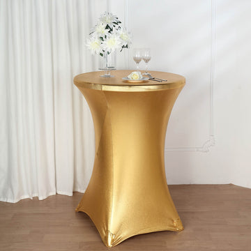 32" Día Premium Metallic Gold Spandex Highboy Cocktail Table Cover