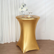 32 Inch Highboy Cocktail Table Cover Dia Premium Metallic Gold Spandex