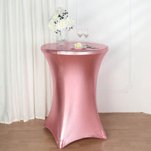 Spandex 32 Inch Dia Premium Highboy Cocktail Table Cover in Metallic Rose Gold
