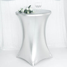 Spandex 32 Inch Dia Premium Highboy Cocktail Table Cover in Metallic Silver