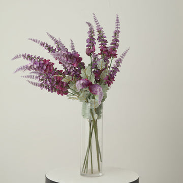 2 Bushes Lavender Lilac Artificial Foxglove Orchid Flower Bouquet Stem - Silk Flower Branch Spray 34"