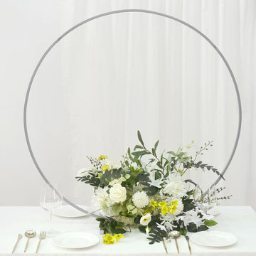 Silver Metal Round Hoop Wedding Centerpiece, Self Standing Table Floral Wreath Frame 36"