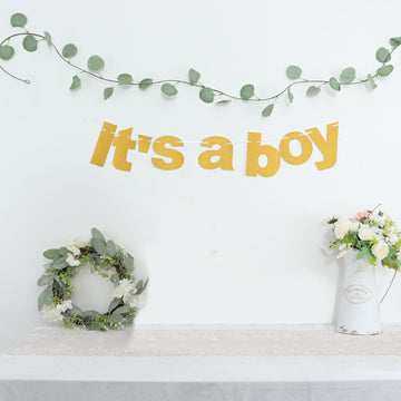 Glamorous Gold Glittered It's a Boy Paper Hanging Gender Reveal Garland Banner