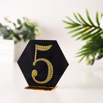 Gold Decorative Rhinestone Number "5" Stickers DIY Crafts 4"