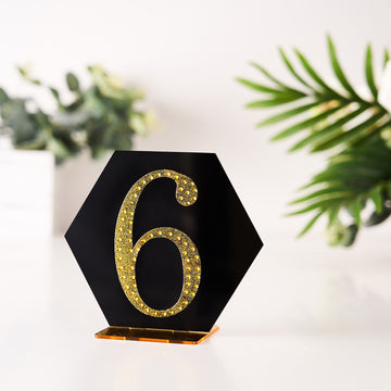 Gold Decorative Rhinestone Number "6" Stickers DIY Crafts 4"