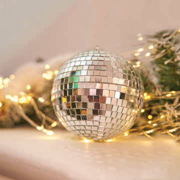 4 Pack Silver Foam Disco Mirror Ball With Hanging Strings, Holiday Christmas Ornaments 4"