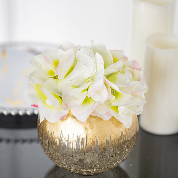 4.5 Inch Gold Foiled Crackle Glass Flower Bubble Vase