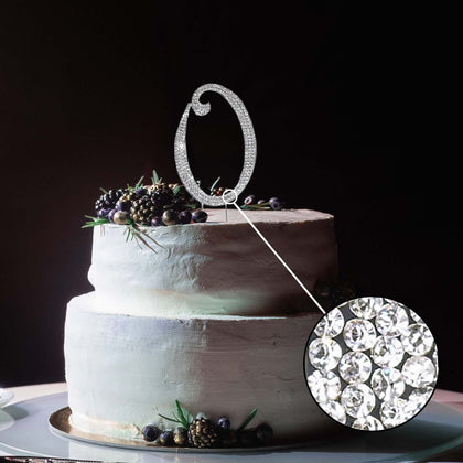 Rhinestone Cake Toppers 4.5" Silver Letter and Number Monogram Design - Initial Wedding Cake Decorations