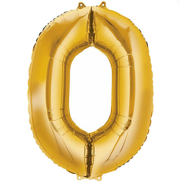 40" Shiny Metallic Gold Mylar Foil Helium/Air 0-9 Number Balloon - 0