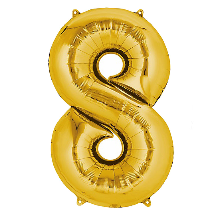 40inch Shiny Metallic Gold Mylar Foil Helium/Air 0-9 Number Balloon - 8#whtbkgd