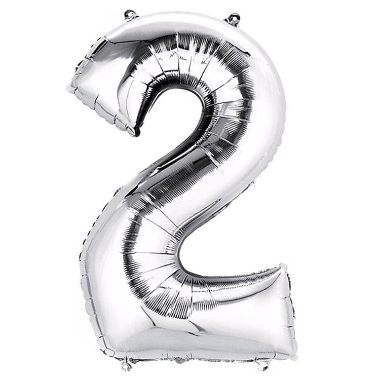 40inch Shiny Metallic Silver Mylar Foil Helium/Air Number Balloons - 2
