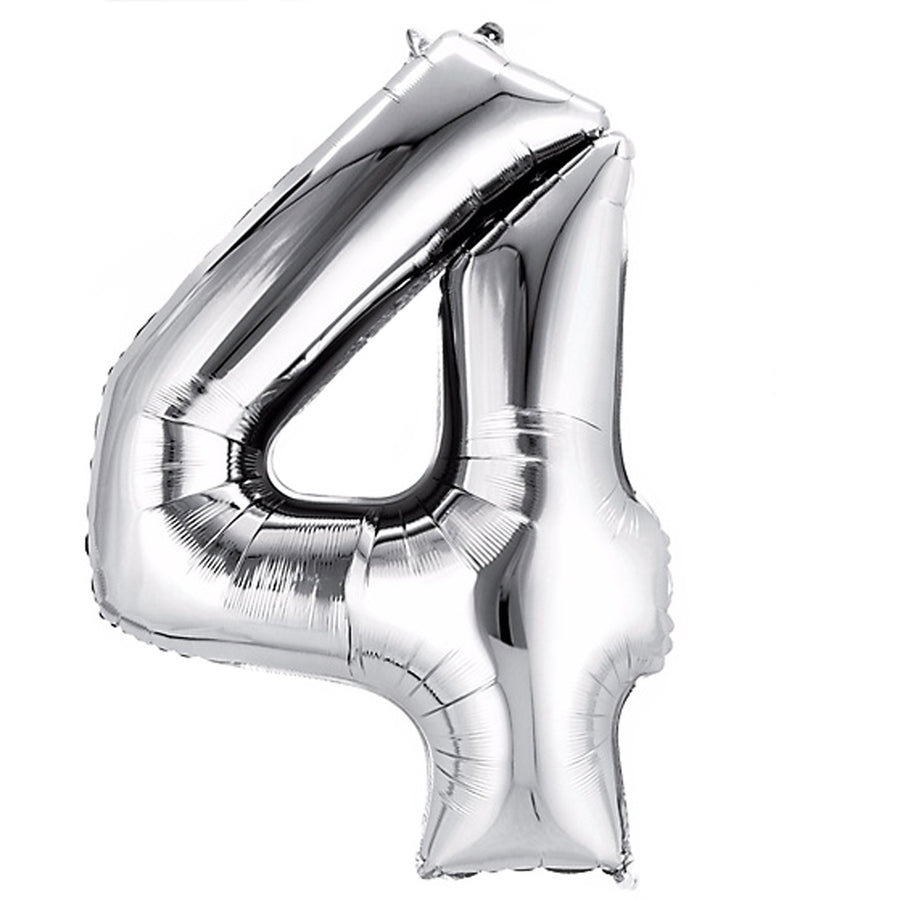 40inches Shiny Metallic Silver Mylar Foil Helium/Air Number Balloons - 4