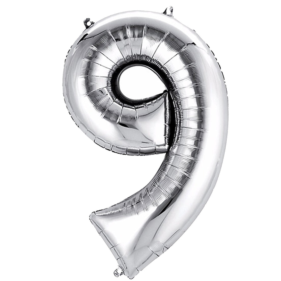 40inches Shiny Metallic Silver Mylar Foil Helium/Air Number Balloons - 9