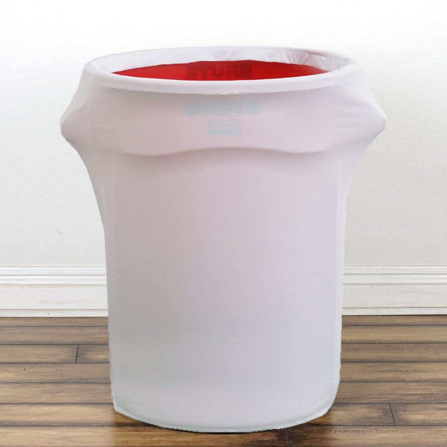 White Spandex Round Cover For 41-50 Gallon Trash Bin Container