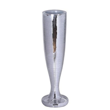 Silver Polystone Mirror Mosaic Pedestal Trumpet Floor Vase 42" Tall