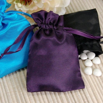 High-Quality Purple Satin Drawstring Wedding Party Favor Gift Bags