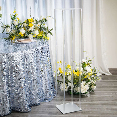 Acrylic flower stand with a sleek design, perfect for event decorations.