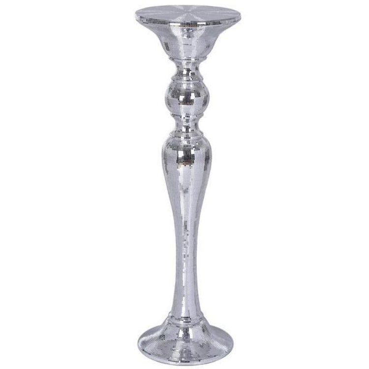 Polystone Mirror Mosaic Pedestal Floor Vase In Silver 4 Feet#whtbkgd