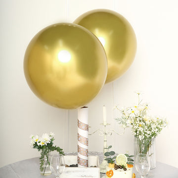 5 Pack Metallic Chrome Gold Latex Helium or Air Party Balloons 18"