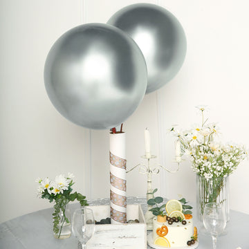 5 Pack Metallic Chrome Silver Latex Helium/Air Party Balloons 18"
