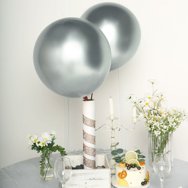 5 Pack | 18inch Metallic Chrome Silver Latex Helium/Air Party Balloons