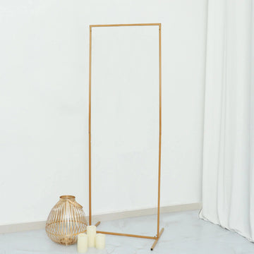 Gold Metal Frame Wedding Arch, Rectangular Backdrop Stand, Floral Display Frame 5.5ft