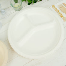Natural Color Biodegradable Dinner Plates 10 Inch 50 Pack Bagasse Material 3 Compartment Style