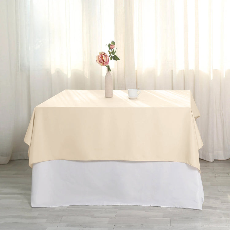 54 Inch Beige Polyester Square Tablecloth
