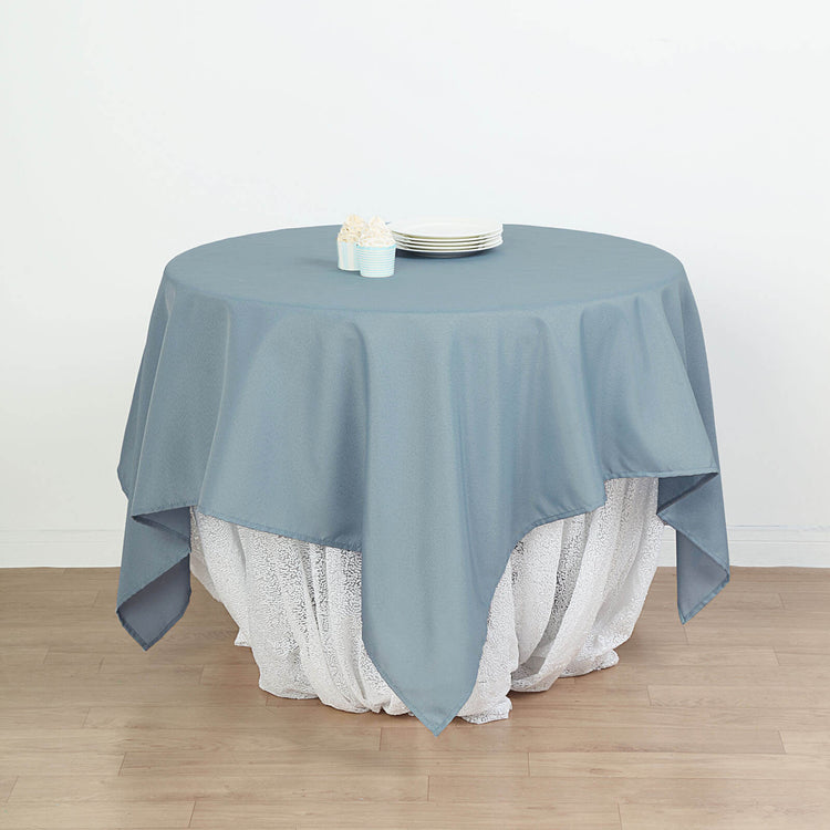 54 Inch Square Dusty Blue Polyester Table Overlay