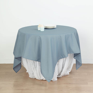 Elevate Your Event Decor with the Dusty Blue Square Seamless Polyester Table Overlay
