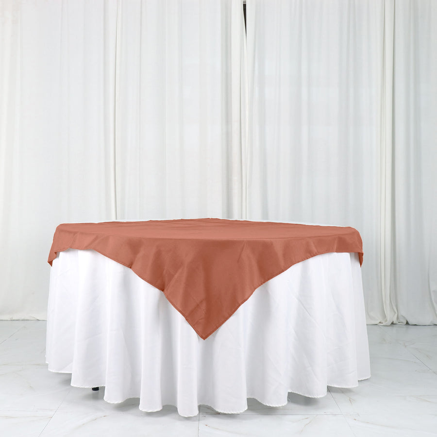 54 Inch Terracotta Square Polyester Table Overlay