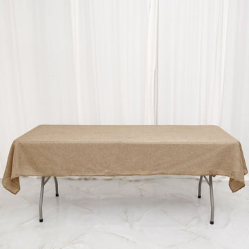 54"x96" Natural Jute Seamless Faux Burlap Rectangular Tablecloth | Boho Chic Decor
