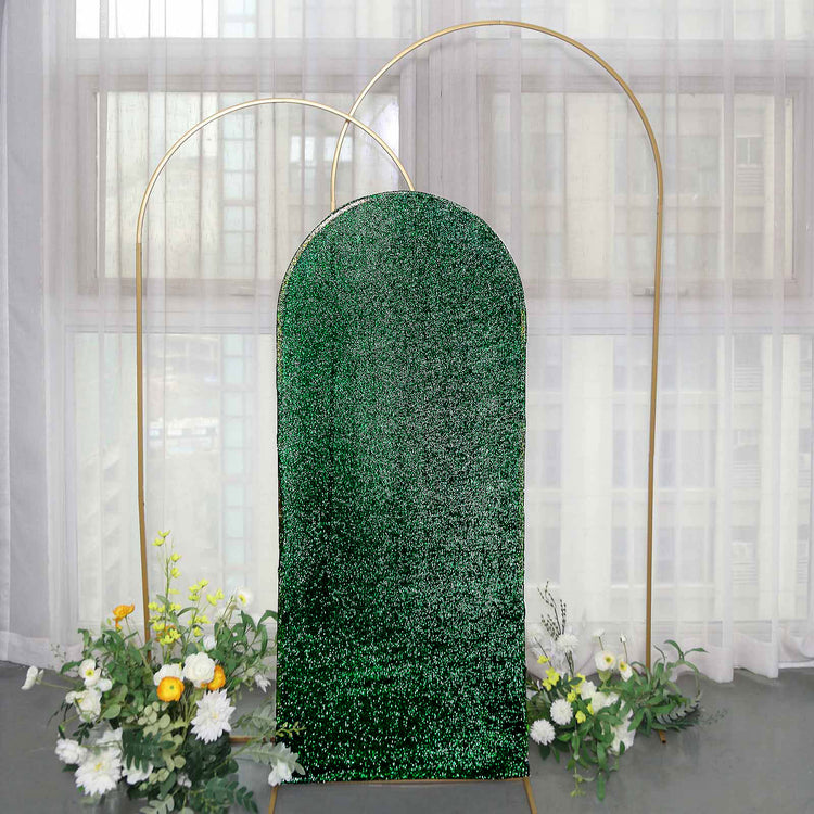 5ft Hunter Green Shimmer Tinsel Spandex Wedding Arch Cover Round Top Chiara Backdrop Stand