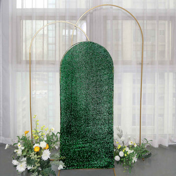 Hunter Emerald Green Shimmer Tinsel Spandex Wedding Arch Cover For Fitted Round Top Chiara Backdrop Stand 5ft