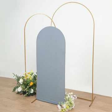 5ft Matte Dusty Blue Spandex Fitted Wedding Arch Cover For Round Top Chiara Backdrop Stand