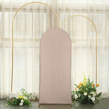 Matte Nude Spandex Fitted Wedding Arch Cover For Round Top Chiara Backdrop Stand 5ft