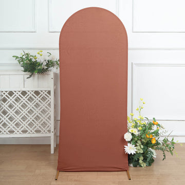 Elevate Your Wedding Decor with the Matte Terracotta (Rust) Spandex Fitted Wedding Arch Cover