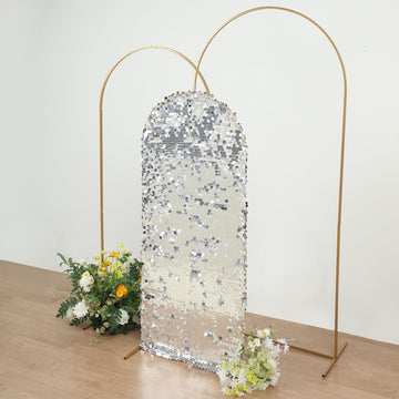 5ft Sparkly Silver Big Payette Sequin Fitted Wedding Arch Cover For Round Top Chiara Backdrop Stand