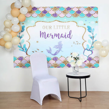 Elegant and Enchanting: Our Little Mermaid Print Vinyl Photo Shoot Backdrop in Vibrant Blue