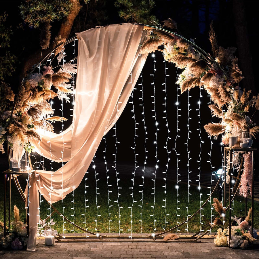 Cool White LED Icicle Curtain with 192 Fairy Lights 8 Modes 5 Feet x 8 Feet Size