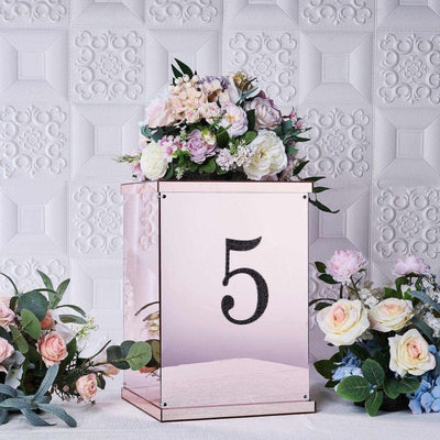 Rose gold floral display box with number 5, styled with pastel flowers.