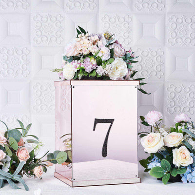 Rose gold wedding card box with floral arrangement and number 7.